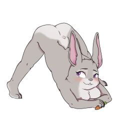 anthro ass ass_up big_breasts bite biting_lip blush breasts disney female fur grey_body grey_fur hi_res judy_hopps lagomorph leporid mammal nipple_piercing nipples nude piercing rabbit smile solo tail unknown_artist zootopia