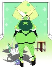 1girls afro big_ass big_breasts big_hair big_thighs bimbo bimbo_body cartoon_network clothed clothing curvy female female_only gem_(species) glasses green_skin high_heels hourglass_figure latex peridot_(steven_universe) purse solo steven_universe teris