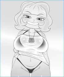 1girls big_breasts bikini disney_xd donchibi female freckles grayscale jackie_lynn_thomas naughty_smile navel necklace short_hair smile solo star_vs_the_forces_of_evil