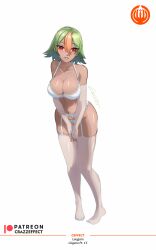 1girls bare_midriff bare_shoulders bare_thighs bra breasts cleavage collarbone crazzeffect dark-skinned_female dark_skin female female_only fire_emblem fire_emblem_heroes garter_belt green_hair grin laegjarn_(fire_emblem) large_breasts leaning_forward lingerie long_sleeves looking_at_viewer midriff multicolored_hair nintendo panties red_eyes short_hair shoulders smile solo thighhighs thighs underwear white_background white_bra white_panties