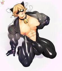 1boy adrien_agreste bulge cat_noir flaccid hyper_muscles hyper_penis kingdom_velvet large_penis male male_only miraculous:_tales_of_ladybug_and_cat_noir miraculous_ladybug muscular muscular_male solo