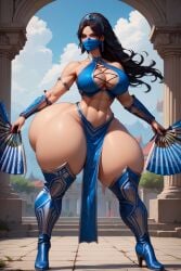 1girls abs ai_generated big_ass big_breasts black_hair blue_eyes curvaceous curvy_female earrings fans female female_only high_heel_boots holding_object holding_weapon hotcartoonai kitana knee_boots large_breasts light-skinned_female light_skin loincloth long_hair mortal_kombat mortal_kombat_(2011) netherrealm_studios princess standing thick thick_thighs voluptuous voluptuous_female wide_hips