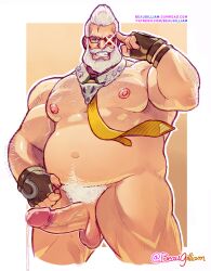 balls beard beaugilliam body_hair boner erection facial_hair glasses goldlewis_dickinson guilty_gear guilty_gear_strive male male_only masculine necktie nude overweight penis solo solo_male