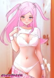 altushka_for_skuf blue_eyes collar cute evergreen_(artist) long_hair looking_at_viewer nastya_(afs) pink_hair showing_breasts solo_female underwear undressing