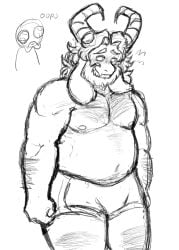 1boy 2024 anthro anthro_only asgore_dreemurr bara beard black_and_white boxer_briefs boxers boxers_(clothing) dad_bod dilf facial_hair furry furry_only goat looking_away male male_only muscular muscular_male solo solo_focus standing undertale undertale_(series) underwear white_fur