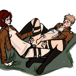 anal_sex attack_on_titan bottomless erection female femdom jean_kirstein male male_penetrated malesub mirageisnsfw pegging sex_toy straight strap-on tagme thigh_strap uniform