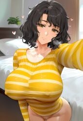 ai_generated atlus bedroom big_breasts bottomless brown_hair covered_nipples erect_nipples erect_nipples_under_clothes large_breasts lungart nipple_bulge nipples nipples_visible_through_clothing persona persona_5 sadayo_kawakami sega selfie short_hair skin_tight tight_clothing tight_shirt