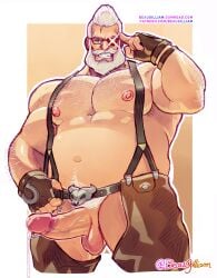 balls beard beaugilliam body_hair boner crotchless_clothes erection facial_hair glasses goldlewis_dickinson guilty_gear guilty_gear_strive male male_only masculine overweight penis solo solo_male