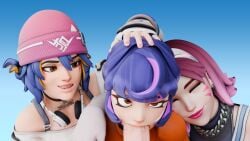 1boy 3d 3d_(artwork) 3girls 3girls1boy antifragile_dazzle antifragile_kira-kira assisted_fellatio blowjob cooperative_fellatio d.va fellatio gbsp group_sex juno_(overwatch) kiriko_(overwatch) le_sserafim male_pov multiple_girls overwatch overwatch_2 pov pushing_down teamwork