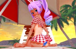 ass back_view beach big_ass big_butt bunny_girl bunny_tail comadre comrade_karin purple_hair swimsuit tan tan_body virtual_youtuber vtuber