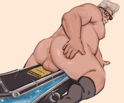 ass backsack balls beard coffin facial_hair glasses goldlewis_dickinson guilty_gear guilty_gear_strive male male_only nude overweight scottsktch solo solo_male
