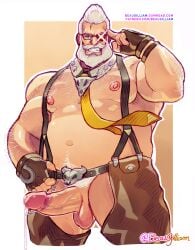 balls beard beaugilliam body_hair boner crotchless_clothes erection facial_hair glasses goldlewis_dickinson guilty_gear guilty_gear_strive male male_only necktie overweight penis solo solo_male