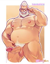 balls beard beaugilliam body_hair boner erection facial_hair glasses goldlewis_dickinson guilty_gear guilty_gear_strive male male_only nude overweight penis solo solo_male