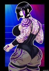 1girls big_breasts black_hair breasts choker dakkokki female fishnets lex_talionia limbus_company muscular muscular_arms muscular_female original_character project_moon rhea_ripley_cosplay tattoo tattoos tattoos_everywhere the_middle_(identity)_(project_moon) wwe