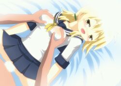 animated blonde_hair blush breast_grab censored hangaku hidamari_sketch miyako school_uniform serafuku sex yellow_eyes