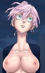 1female 1girls 1woman 2d 2d_(artwork) ai_generated big_breasts big_nipples breasts commentary_request delinquent edit edited female female_only gangster green_eyes nipple nipples official_art pink_eyelashes pink_hair pink_nipples request senju_kawaragi sensual tokyo_revengers topless