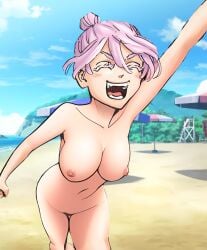 1female 1girls 1woman ai_generated beach big_breasts breasts commentary_request completely_naked completely_naked_female completely_nude completely_nude_female delinquent edit edited edited_image female female_focus female_only gangster hair_bun happy naked nipple nipples nude nude_beach official_art pink_hair pink_nipples request senju_kawaragi smiling tokyo_revengers tomboy topless