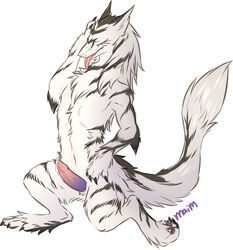 black_fur byakurai_tora cum maim penis plain_background sergal sketch tongue white_background white_fur