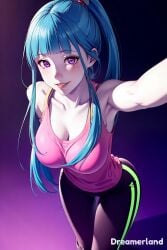 ai_generated anime anime_style armpits ass bare_shoulders big_breasts blue_hair breasts clavicle cleavage cute eyes eyes_open female fit fitness fringe_hair girl gym_uniform hair hand_on_back hd hd_(traditional) large_breasts leggings lips long_hair looking_at_partner looking_at_viewer me!me!me! meme_(me!me!me!) navel nose ponytail portrait pose posing posing_for_the_viewer pov pov_hands purple_eyes selfie selfie_pose shiny shiny_clothes shiny_hair shiny_skin simple_background simple_face sky4maleja slim slim_girl smile smile_at_viewer smiley_face sports_uniform sportswear straight teeth thighs waist watermark young