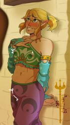 aroused blushing_profusely breath_of_the_wild caeneus13 cornered crossdressing elf_ears erect_nipples erect_nipples_under_clothes erection erection_under_clothes femboy gerudo_link imminent_sex link link_(breath_of_the_wild) male_nipple_erection male_nipples nervous nervous_smile nipple_bulge nipples_visible_through_clothing the_legend_of_zelda