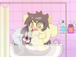 animated bathroom canid canine canis duo female hyper_eyes male male/female mammal milkis2000 riding rodent sciurid tree_squirrel wolf