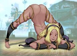 1girls 2021 armwear ass ass_up blonde_hair dark-skinned_female functionally_nude genzoman gravity_rush jack-o_pose kat_(gravity_rush) mostly_nude red_eyes solo solo_female thighs