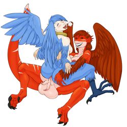 2girls ahe_gao aldergames anthro ass avian balls big_ass big_breasts big_penis black_sclera blue_eyes blue_hair blush breasts brown_hair corruption_of_champions digitigrade fangs female fish furry futa_on_female futanari gills hair harpy heavy_breathing intersex marine minerva_(corruption_of_champions) multiple_girls penis plain_background red_eyes rolling_eyes scalie sex shark siren small_breasts smile straight stripes tentacles tongue white_background wings