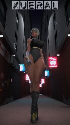 1girls 2024 3d 3d_(artwork) alley alternate_version_available athletic athletic_female blender clara_(fortnite) clothed clothing curvaceous curvy curvy_body curvy_female curvy_figure detailed_background epic_games female female_focus female_only fortnite fortnite:_battle_royale grey_hair hi_res highres light-skinned_female light_skin long_hair pose posing presenting prosthetic prosthetic_arm robotic_arm solo solo_focus standing thick_thighs watermark xueral