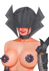 1girls armored_female big_breasts collar fallout fallout_4 female female_only lip_piercing masked_female metal_collar nipple_piercing overbitch raider raider_(fallout) solo_female thekite theoverbitch