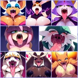 8girls ahe_gao ai_generated amy_rose bat blaze_the_cat cat_girl catgirl charizard collage crossover furry furry_only gardevoir hedgehog large_breasts long_tongue looking_at_viewer lopunny mature_female milf mobian_(species) mullon nipples novelai nude open_mouth pheromosa pokemon pokemon_(species) rabbit rabbit_ears rabbit_girl rouge_the_bat saliva simple_background sonic_(series) tongue tongue_out vanilla_the_rabbit