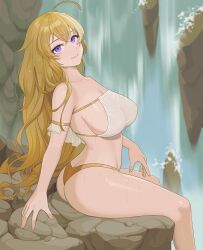 100wang 1girls blonde_female blonde_hair half-dressed half_naked long_hair long_hair_female panties rwby sideboob solo_female waterfall wet_body yang_xiao_long