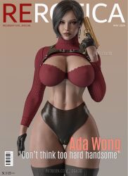 1girls 3d 3d_(artwork) abs ada_wong ada_wong_(adriana) big_breasts black_hair blurry_background bracelet breasts cga3d choker curvaceous curvy curvy_female curvy_figure detailed_background erotichris female female_focus female_only hi_res high_resolution highres large_breasts leather_jacket lingerie magazine magazine_cover navel navel_piercing piercing resident_evil resident_evil_2 resident_evil_2_remake resident_evil_4 resident_evil_4_remake shorts solo solo_female solo_focus thick_thighs thighhighs voluptuous voluptuous_female wide_hips