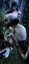 1girls big_ass big_breasts female female_focus female_only lilith_crimsonblade melee_weapon thick_thighs