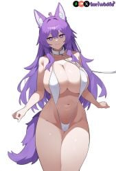 1girls :3 ai_generated big_breasts bikini breasts collar curvy cute dog_ears dog_girl doggirl female female_focus female_only highres hips huge_boobs huge_breasts kemonomimi leash light_skin light_skinned_female long_hair patreon_username petgirl purple_ears purple_eyes purple_hair purple_tail sling_bikini thick_thighs thighs tori toriwoofs watermark wavy_hair white_background white_skin white_skinned_female wide_hips wolf_ears