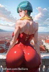 1girls ai_generated anus areolae ass ass_bigger_than_head belliora bob_cut breasts breasts_bigger_than_head bulma_briefs bulma_briefs_(frieza_saga) choker curvy curvy_female curvy_figure dragon_ball dragon_ball_z female female_focus female_on_cloth female_only from_below gaping gaping_anus hands_on_ass huge_ass huge_breasts looking_at_viewer looking_back seductive seductive_eyes seductive_look seductive_smile shiny_skin short_hair solo solo_female solo_focus standing teasing tiara voluptuous voluptuous_female