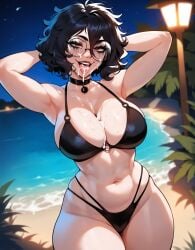 1girls after_sex ai_generated artstyle_imitation ass ass_focus beach big_breasts big_cock big_penis bikini black_bikini black_hair breasts brown_eyes choker cum cum_in_mouth cum_on_breasts cum_on_face cum_on_glasses cum_on_tongue dark-skinned_male dark_skin eyelashes eyeshadow from_behind glasses goth goth_girl gothic hand_on_butt hands_behind_head hands_up messy messy_hair messy_makeup naughty naughty_face nerd night night_sky olie pale-skinned_female round_glasses runny_makeup seductive seductive_look short_hair smile standing thiccwithaq_(ai_style) thick_ass thick_legs thick_lips thick_thighs thighs tongue_out veiny_penis wavy_hair xandr