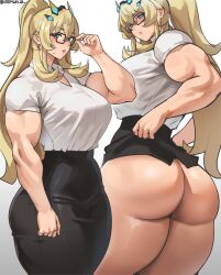 1girls ass barghest_(gawain)_(fate) blonde_hair breasts cromwellb dat_ass fate/grand_order fate_(series) female hi_res hips huge_ass huge_breasts light_skin long_hair muscular no_panties office_lady pencil_skirt ponytail short_skirt skirt thick_thighs thighs wide_hips