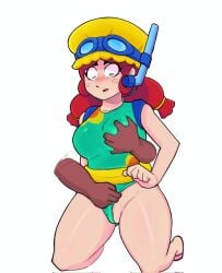 aged_up beach bikini boob_squish brawl_stars duck jessie_(brawl_stars) red_hair sexual_harassment summer_jessie_(brawl_stars) surprised teenager vaginal_masturbation zelsxnn