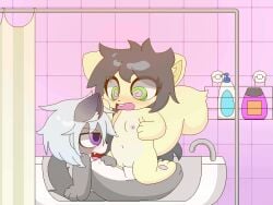 animated bathroom canid canine canis duo female hyper_eyes male male/female mammal milkis2000 riding rodent sciurid tree_squirrel wolf