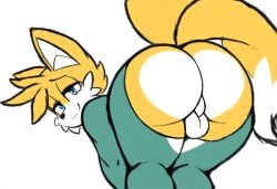 1boy 1femboy 2_tails ai_generated anthro anthro_only anus ass_focus backsack balls bedroom_eyes bent_over big_ass black_nose blue_eyes bodysuit bottom_heavy bubble_butt canine clothed clothing dat_ass exposed_ass femboy fox fox_ears fox_tail fur furry furry_only girly half-closed_eyes hi_res large_ass looking_at_viewer looking_back male male_only mammal multi_tail no_underwear novelai orange_body orange_fur perineum presenting presenting_hindquarters rear_view ripped_bodysuit ripped_clothing sega simple_background smile solo sonic_(series) sonic_the_hedgehog_(series) sonic_the_hedgehog_2 tail tails tails_the_fox taint testicles thick_thighs thighs torn_bodysuit torn_clothes two_tone_body two_tone_fur two_tone_tail white_background white_body white_fur