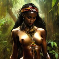 1girls ai_generated closed_eyes deviantart female female_only jewelry jewelry_only jungle jungle_girl medium_breasts rain raining stableaiart tribal tribal_female tribal_jewelry tribal_necklace wet wet_body wet_skin wetting