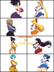 6+girls 8girls ai_generated ami_mizuno android_18 big_ass big_breasts bishoujo_senshi_sailor_moon black_hair blonde_hair blue_hair bow bulma_briefs caulifla chichi clothing collage crossed_arms crossover curvy dragon_ball dragon_ball_super dragon_ball_z eye_contact female female_only huge_breasts large_breasts long_hair milf minako_aino mullon multiple_girls novelai rei_hino sailor_mars sailor_mercury sailor_moon sailor_venus skirt thick_thighs universe_6/universe_7 usagi_tsukino wide_hips