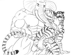 abs anal anal_sex anthro balls biceps elephant erection feline fur furry gay humanoid_penis interspecies male muscles no_humans penetration penis sex sudonym tiger