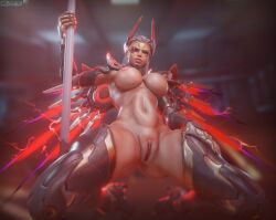 1girls 3d belly big_pussy blender blender_(software) blurry_background breasts evil_grin fat_pussy female female_focus female_only hasfeldt heels huge_pussy large_breasts mercy mirrorwatch overwatch overwatch_2 pussy red_eyes sitting sitting_on_floor staff thick_thighs vengeance_mercy watermark white_hair wings