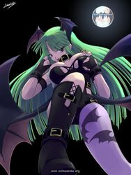 clothing darkstalkers green_hair morrigan_aensland nipple_piercing random_parts small_breasts succubus tagme takuteks