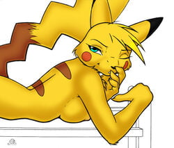 00s 2005 breasts colored dazzler exposed_breasts female female_only female_pikachu fur furball furry furry_breasts furry_only nintendo nude pikachu pokémon_(species) pokemon solo yellow_fur