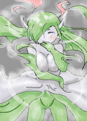 anthro blush breasts closed_eyes colored evolving eyes_closed female female_only front_view green_hair green_skin hair kirlia pixel pokémon_(species) pokemon pokemon_(species) pokemon_rse solo tears white_skin