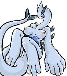 anthro anus barefoot blue_skin breasts colored female female_only front_view furry furry_only grey_skin legendary_pokémon lugia mutabouru nipples nude open_mouth pokemon pokemon_(species) pokemon_gsc pussy simple_background solo tail tongue vulva white_background