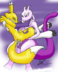 anthro ass barefoot black_nose claws closed_eyes colored crossover cum digimon erection fur furry furry_ass furry_ears furry_only furry_tail glenn interspecies legendary_pokémon male mewtwo nude penis pointy_ears pokemon pokemon_(species) pokemon_rgby purple_skin renamon sex standing tail testicles unknown_gender white_fur yellow_fur