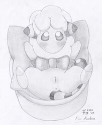 00s 2004 anus blush bow chu female female_only flaaffy front_view graphite_(medium) greyscale lying monochrome nude on_back open_eyes pokémon_(species) pokemon pussy ribbon simple_background solo spread_legs tail vulva white_background